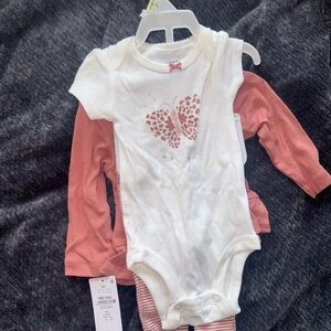 Carters 3month 3 piece White and Dusty Rose Butterfly matching set with cardigan